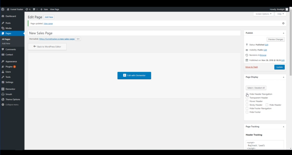 Screenshot showing how to view the page display settings for individual pages