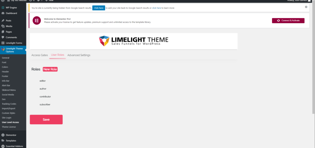 a screenshot of the second tab in the user access settings, where you can add new roles for site visitors