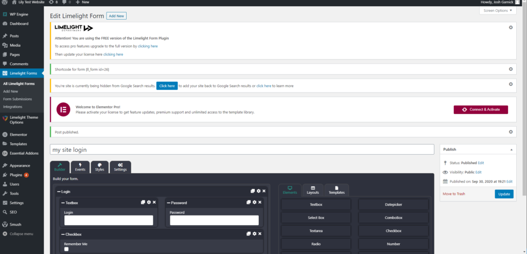 a screenshot of the green shortcode notification for copying and pasting the form
