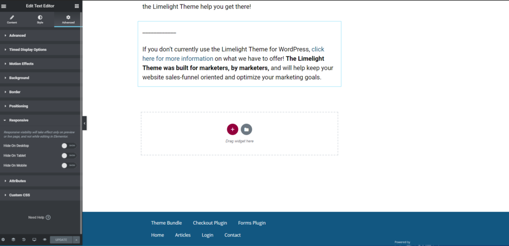 a screenshot of the advanced mobile responsive settings in Elementor Pro