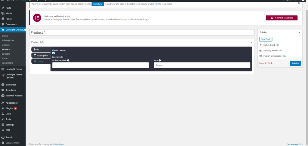 a screenshot of the third product tab, where you can add license keys for products