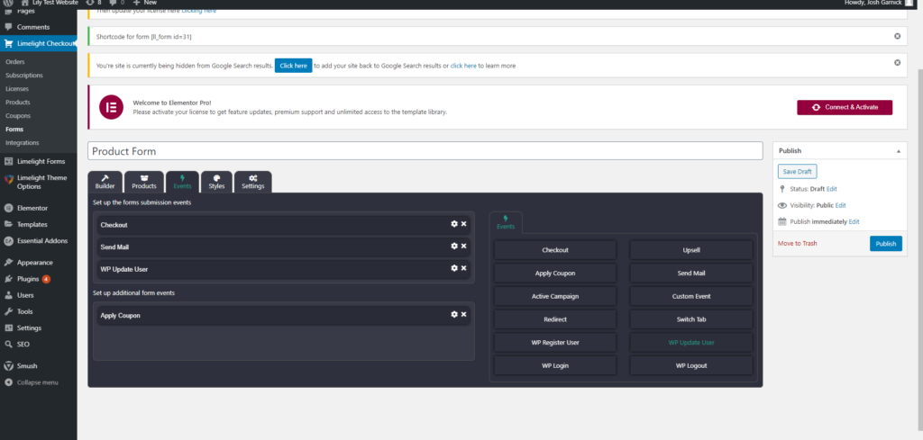 a screenshot of event options after a person checks out